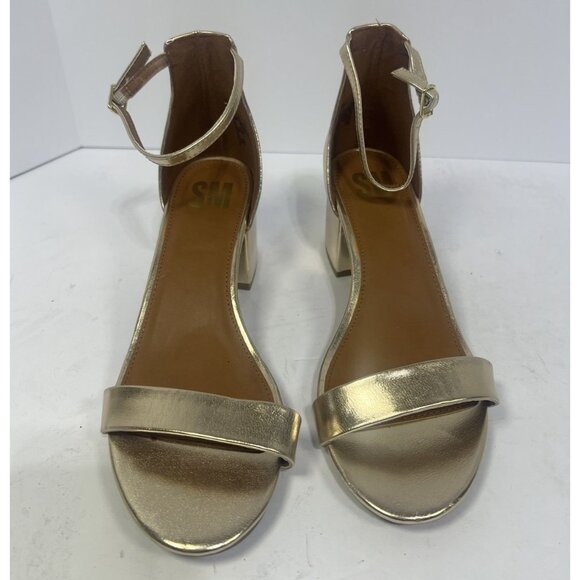 SM Steve Madden Gold Ankle Strap Heel Sandals Block Heel Size 10 Party Dressy - Picture 2 of 5